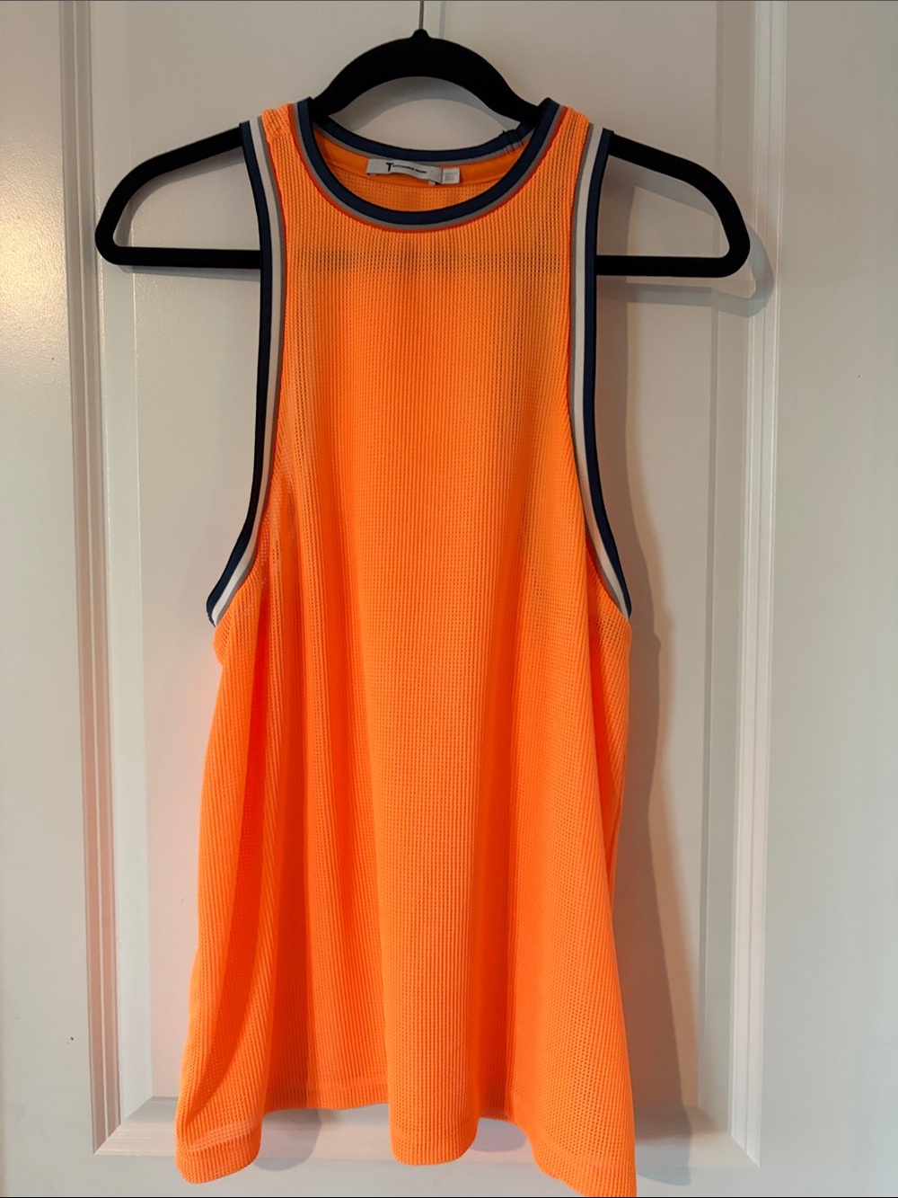 Alexander Wang Neon Orange Mesh Tank with Navy & White Trim